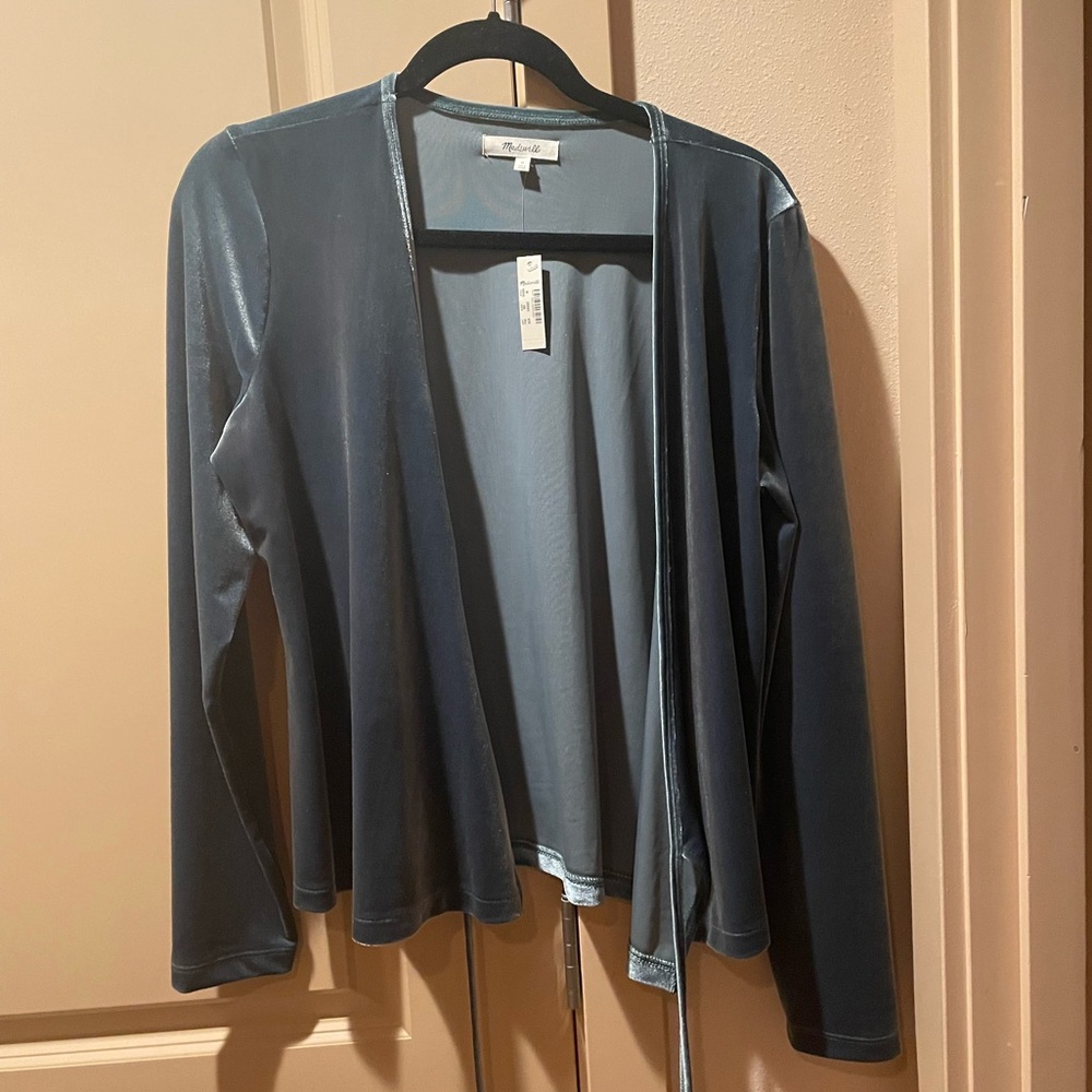 Green velvet wrap top by Madewell, long sleeved. Brand new with tags.